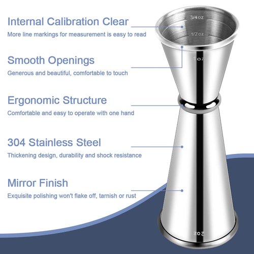 Briout Jigger for Bartending, 2Pcs Double Cocktail Jigger Japanese Premium 304 Food Grade Stainless Steel Jigger 2 OZ 1 OZ with Measurements Inside