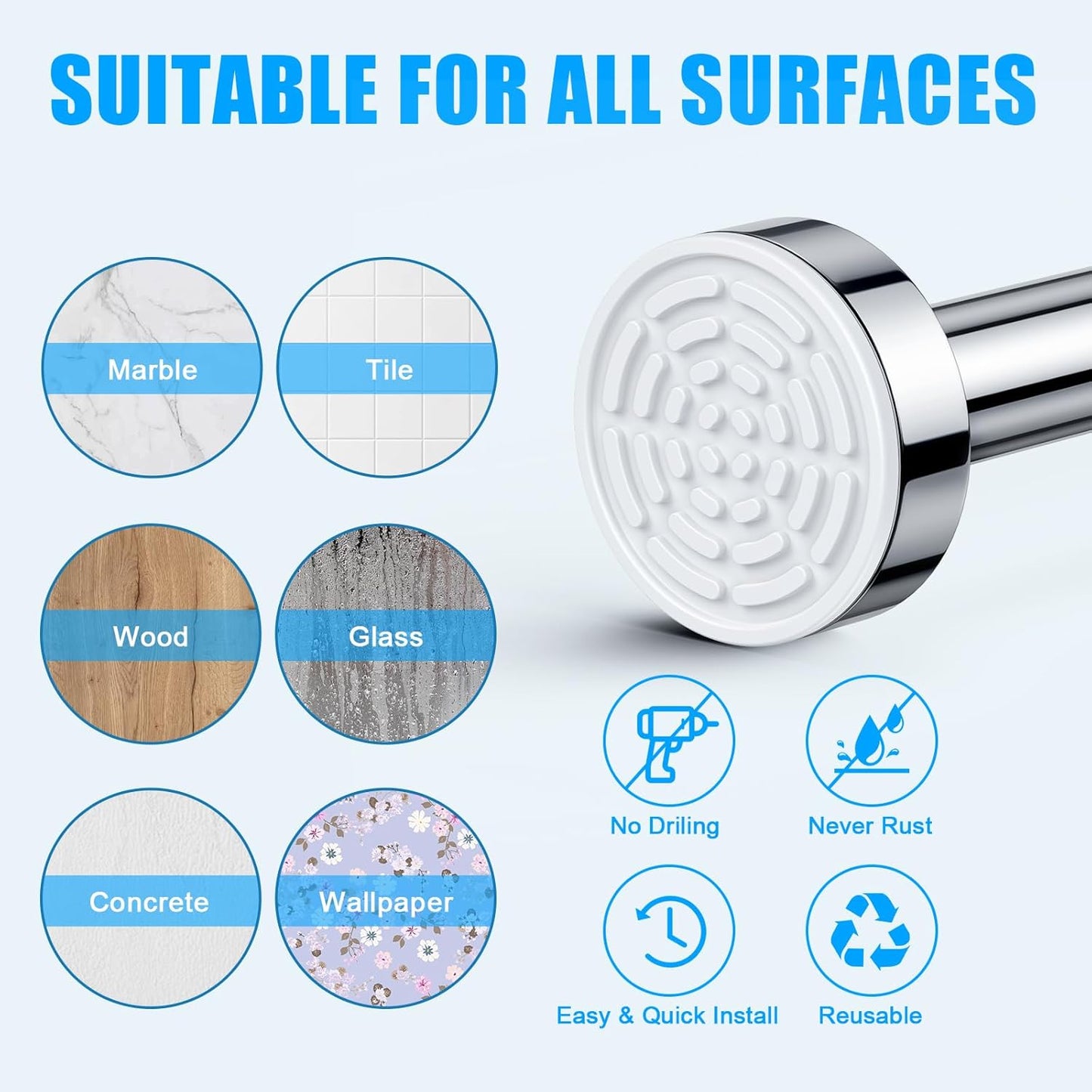 TEECK Adjustable Shower Curtain Rod - 32-80 Inch, Rust-Resistant, No Drilling, Easy to Use - Silver