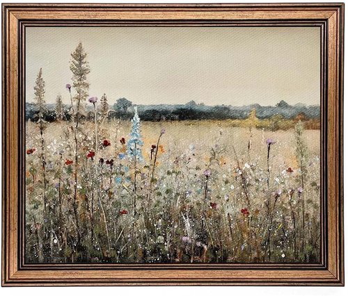 Champ Fleuri Gold Framed Vintage Wall Art - Classical French Landscape Botanical Painting | 10" x 8" Canvas Print for Kitchen & Living Room Decor