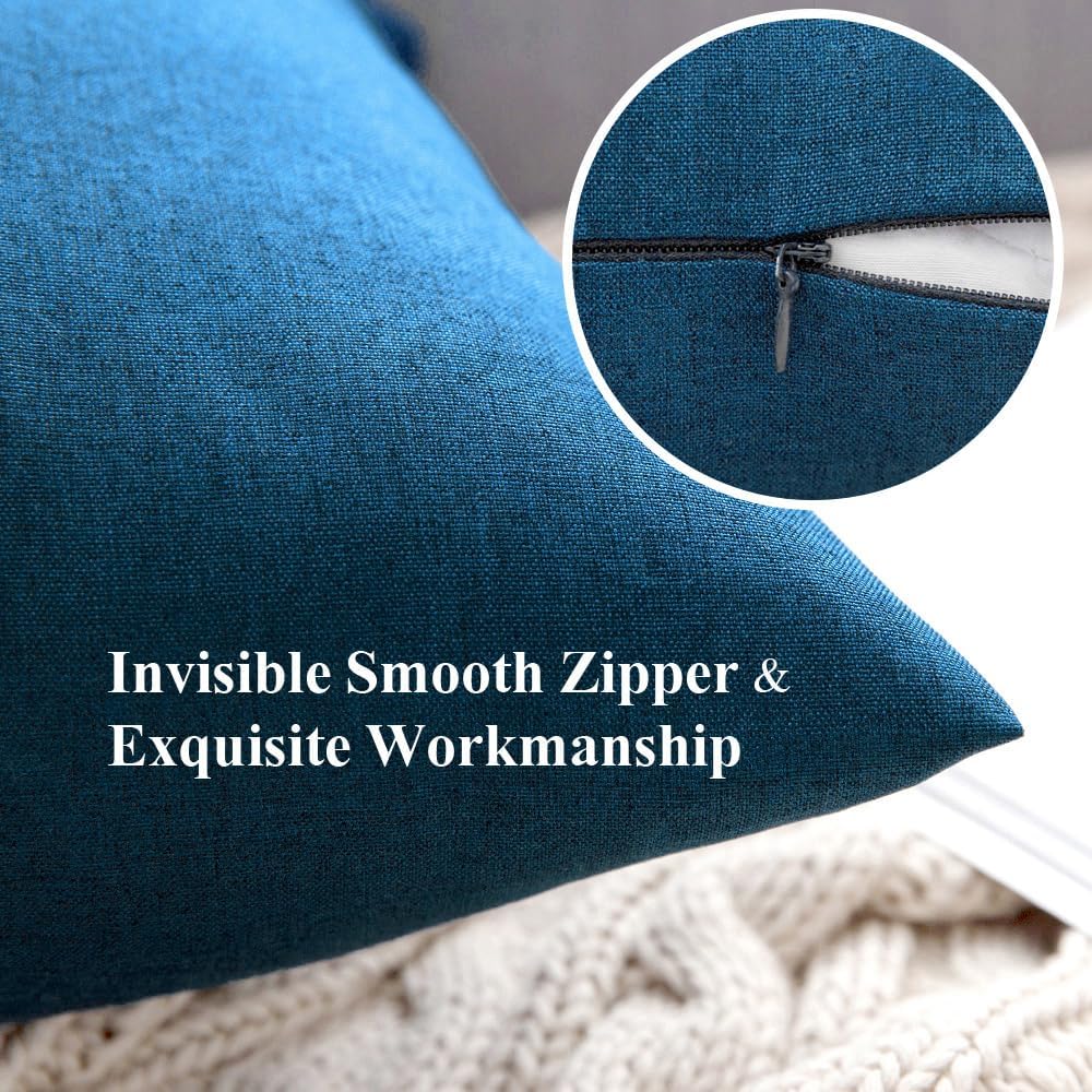 MIULEE Outdoor Waterproof Throw Pillow Covers - Pack of 2 Faux Linen Cushion Cases | 20x12 Inch Blue for Summer Patio