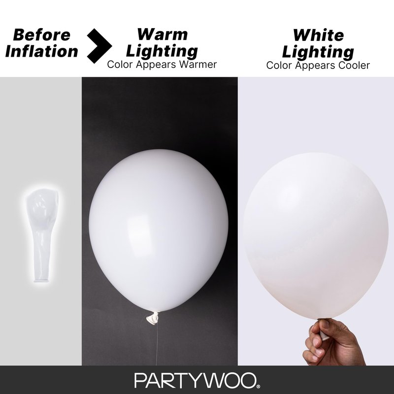 PartyWoo White Balloons 100pcs Different Sizes Pack of 18 12 10 5 Inch Matte White Latex Balloon Arch Kit Garland for Wedding Bridal Graduation Baby Shower Birthday Party Decorations White-Y13