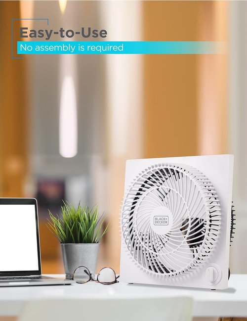 BLACK+DECKER 9-Inch Box Fan - Portable 3-Speed Desk Fan for Home Office or Garage | White Finish