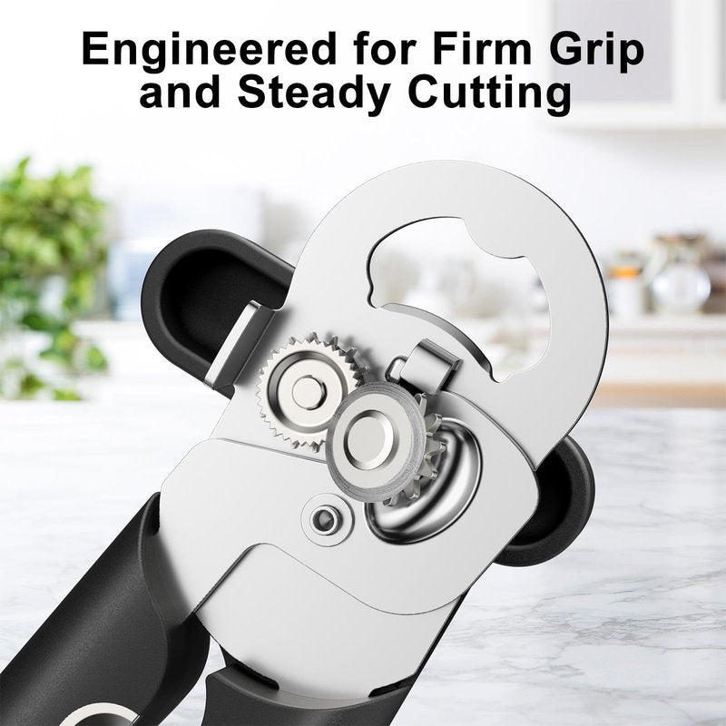 Ultrean Can Opener Manual, Heavy Duty Stainless Steel Smooth Edge Can Opener with Ergonomic Handles and Oversized Easy Turn Knob for Seniors, Black