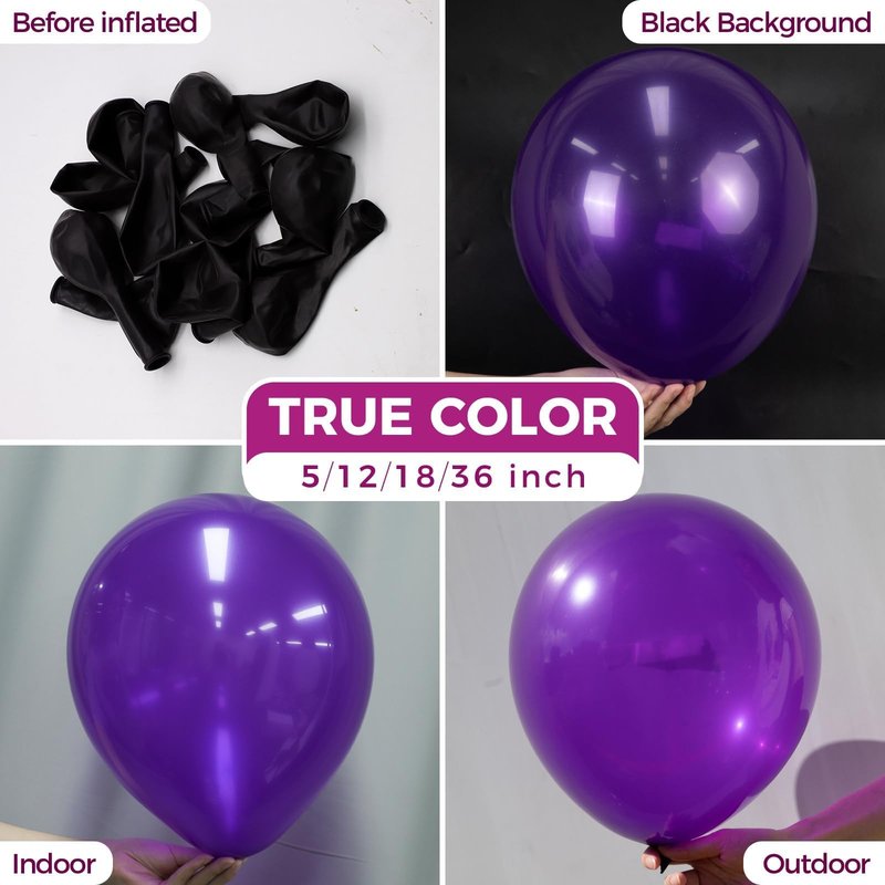 Bezente Dark Purple Latex Party Balloons - 100 Pack 12 inch Round Helium Purple Balloons for Wedding Graduation Halloween Birthday Bachelorette Party Backdrop Decorations