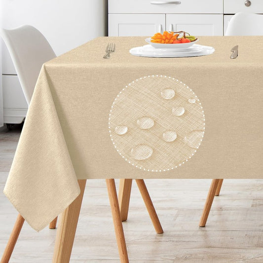 Hereisa Linen Textured Rectangle Tablecloth, Waterproof & Stain Resistant Fabric Table Cloth, Wrinkle Free Linen Dining Decorative Farmhouse Table Cover for Dining/Buffet/Wedding, 52 x 70 Inch, Beige