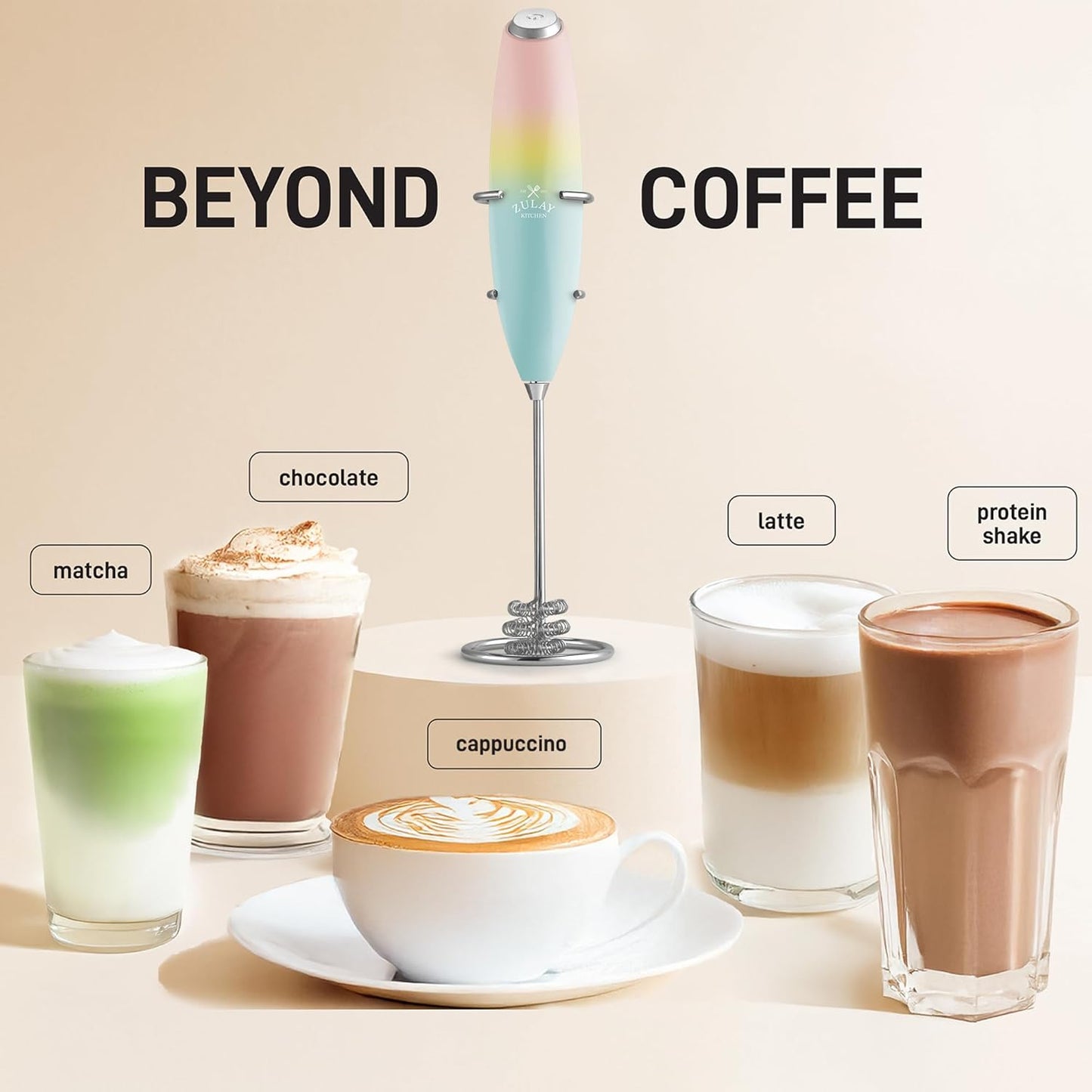 Zulay Kitchen Tornado Triple Whisk Milk Frother - Handheld Foam Maker for Coffee, Lattes & Matcha - Includes 4 Duracell Batteries