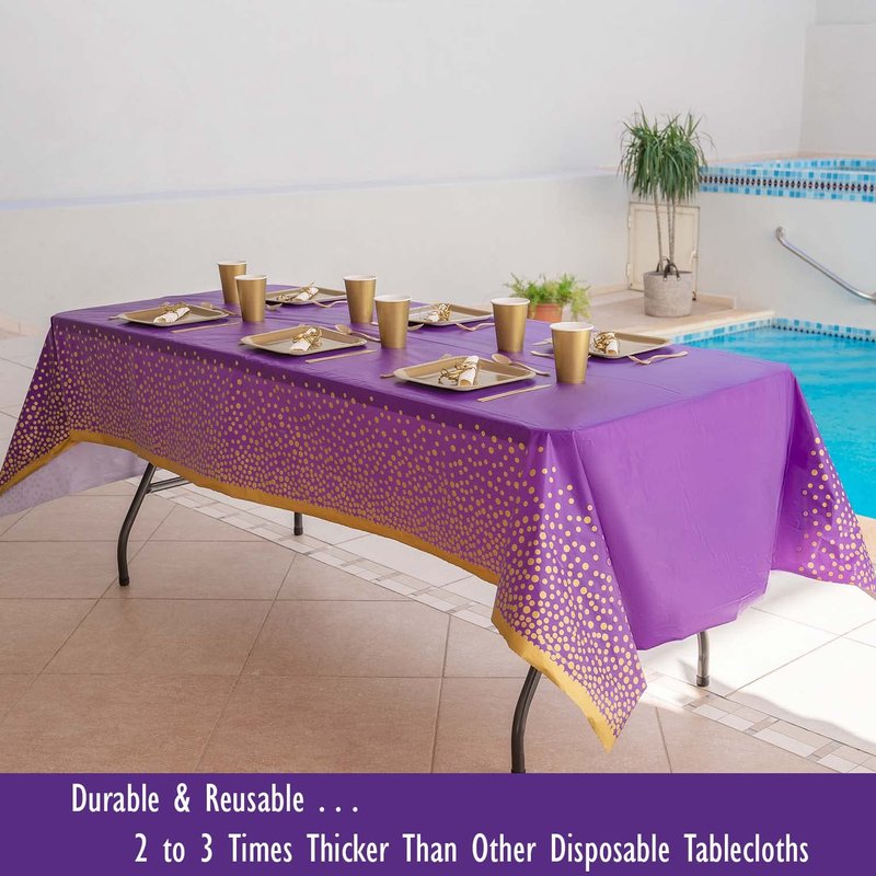 ZULADISE 2 Pack Premium Purple and Gold Plastic Tablecloths – Thick, Durable, Reusable Table Covers (54 x 108 in) – Stylish Party Decor for Birthday, Rapunzel, Tangled, Purple Birthday Decorations
