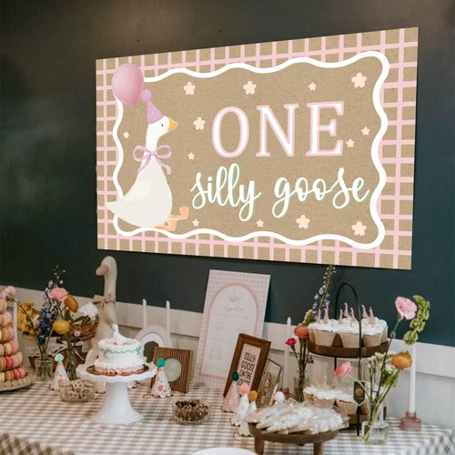 Goose Pink Banner for One Silly Goose Birthday Decor Girl Pink Silly Goose First Birthday Backdrop for Girls First Birthday