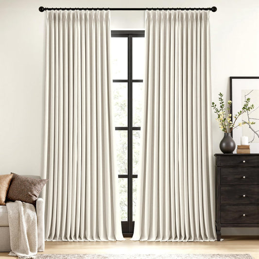 MIULEE 100% Blackout Linen Curtains - Natural Pinch Pleated Design | 84-Inch Long, Room Darkening Drapes (2 Panels)