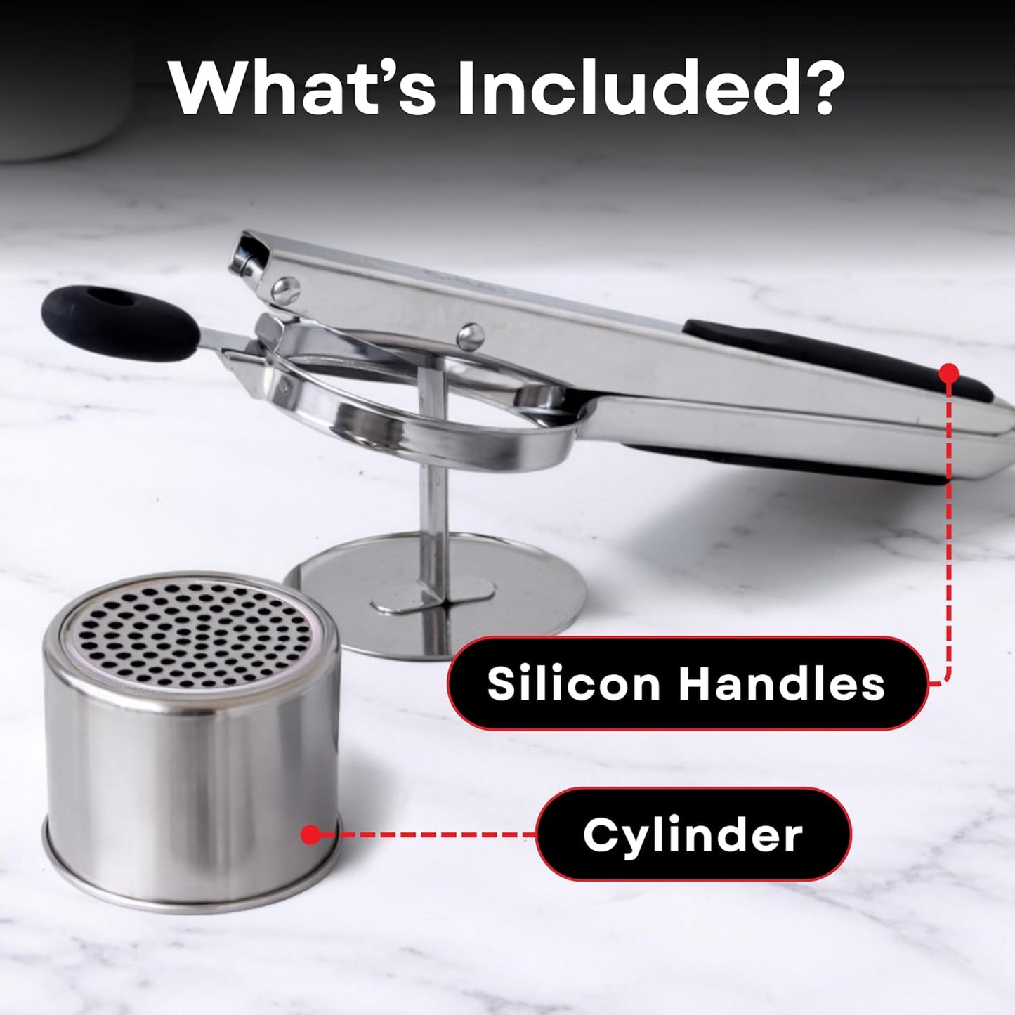Professional 430 Stainless Steel Potato Ricer - Large 15oz Masher for Fluffy Potatoes, Gnocchi & Baby Food - Ergonomic Non-Slip Handles, Dishwasher Safe