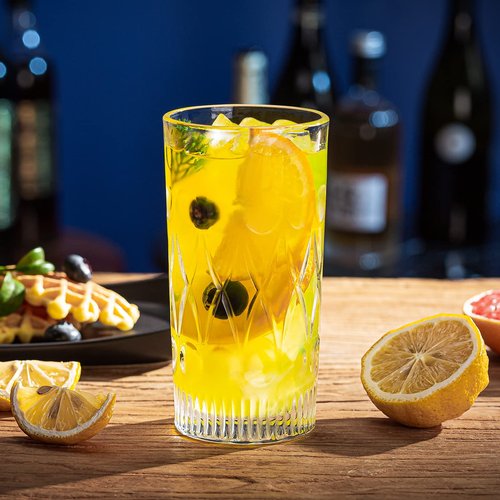 Claplante Crystal Highball Glasses, Set of 6 Glass Drinking Glasses, 11 oz Durable Drinkware Cups for Cocktails, Water, Juice, Beer, Wine-Special Edition Glassware Set, Dishware, Dishwasher Safe