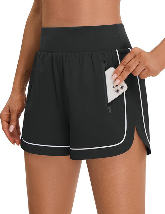 BMJL Women's Workout Shorts Athletic Running Shorts 2.5" High Waisted Gym Shorts Color Block Sporty Shorts (Small, Black)