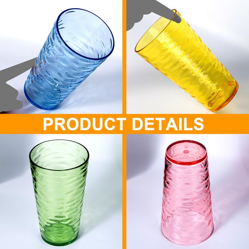 ZAINCA 20-ounce Plastic Tumblers, Acrylic Drinking Glasses High-Balls, set of 6 Multicolor Reusable Plastic Cups, Stackable, BPA-Free, Shatter-Proof, Dishwasher-Safe