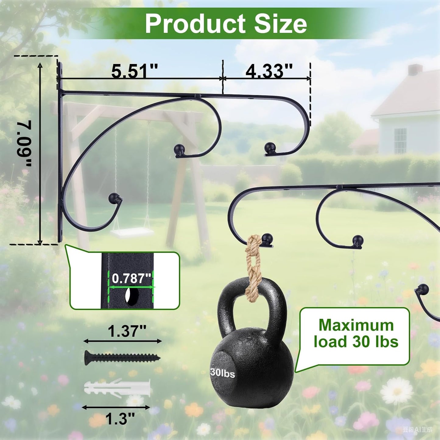 Skiennix 10-Inch Hanging Plant Hangers - Decorative Iron Hooks for Indoor/Outdoor Use | 4-Pack