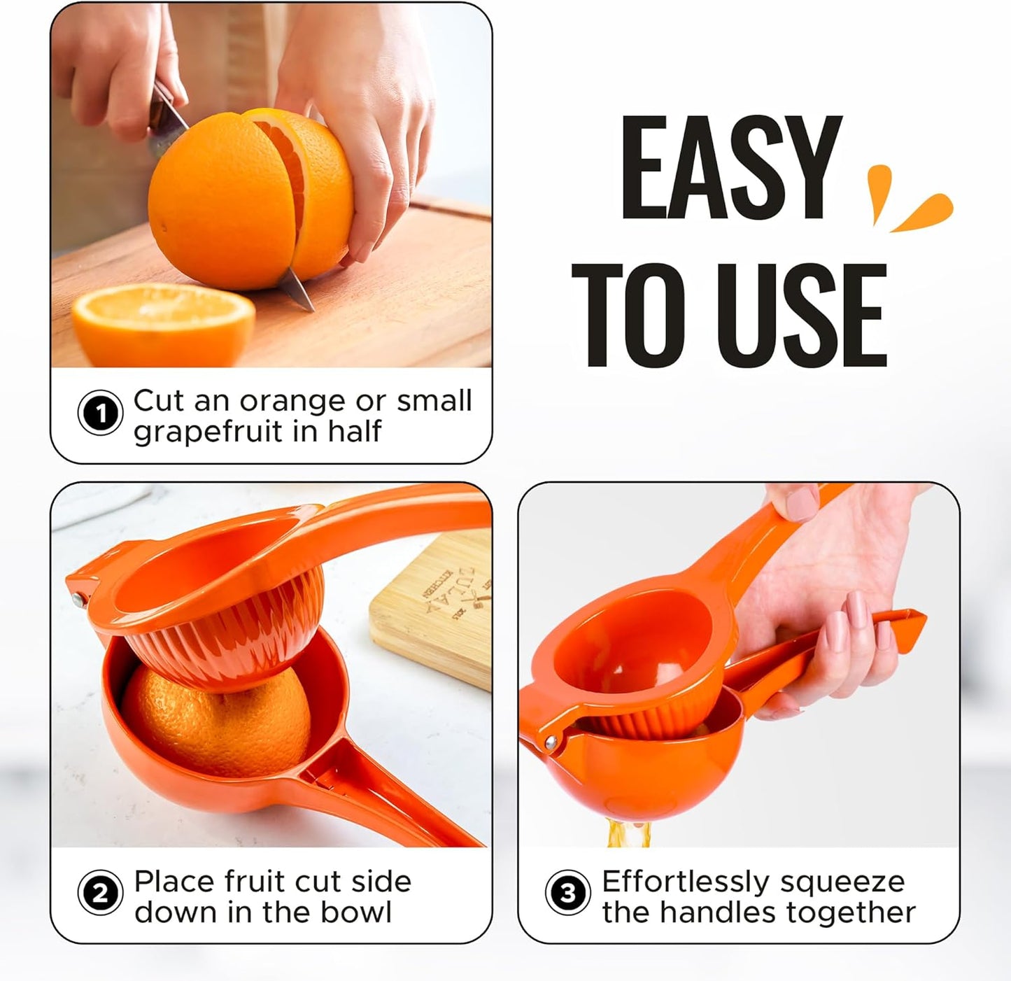 Zulay Kitchen Premium Metal Orange Squeezer - Heavy-Duty Citrus Juicer for Maximum Juice Extraction | Ergonomic & Dishwasher Safe (Orange)