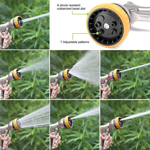 FANHAO Heavy-Duty Metal Garden Hose Nozzle - 7 Spray Patterns for Watering, Car Washing & Pet Showering