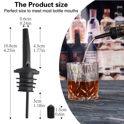 JNWINOG 12 Pack Stainless Steel Bottle Pourers with Dust Caps, Matte Black Bar Accessories (Matte Black, 12 Pack)
