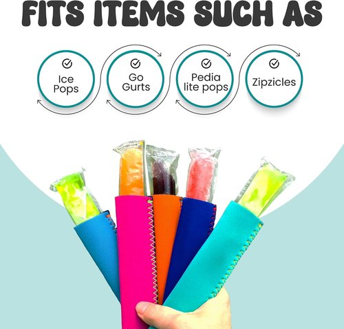 Insulated Neoprene Ice Pop Sleeves - 8-Pack Washable Popsicle Holders for Kids