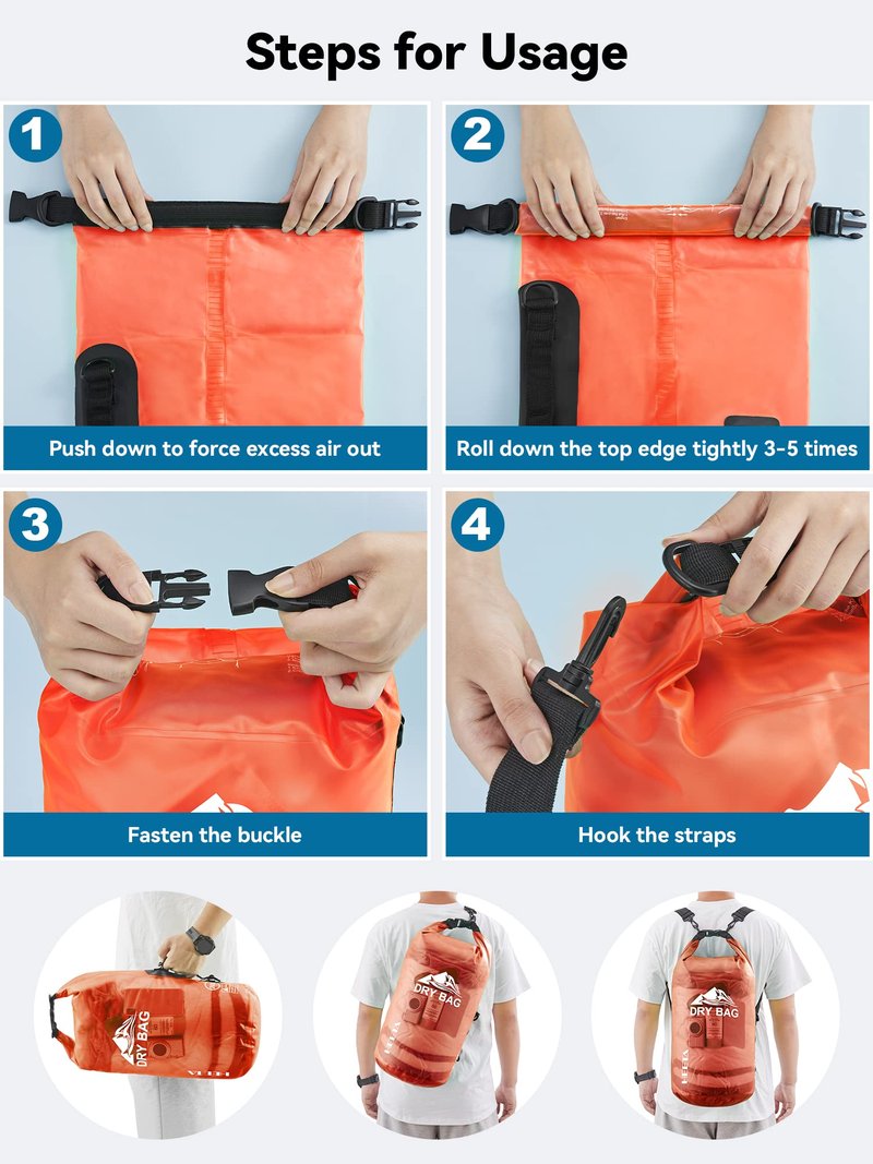 HEETA Dry Bag Waterproof for Women Men, Roll Top Lightweight Dry Storage Bag Backpack with Phone Case for Travel Swimming Boating Kayaking Paddle Board Camping Beach Accessories (Orange, 40L)