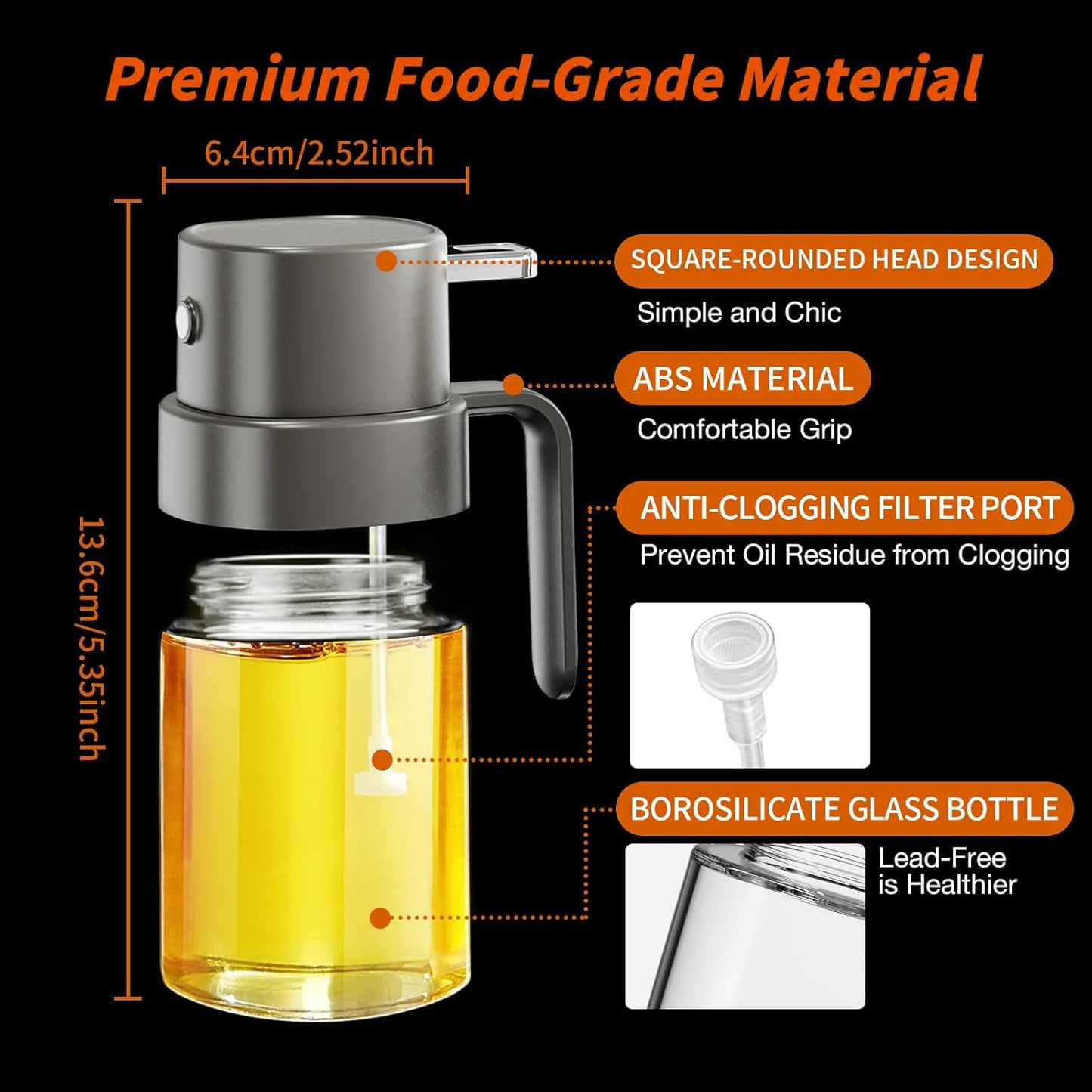 YARRAMATE Mini Oil Sprayer - 6.8 OZ Food-Grade Olive Oil Spray Bottle for Cooking | Portable Mister for BBQ & Air Fryer (Gray)