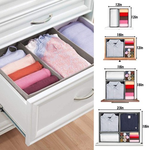 Criusia Foldable Underwear Drawer Organizer - Closet Dividers for Clothes & Socks (6 Bins, Gray)