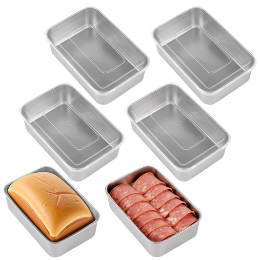Homaisson 6 Pcs Stainless Steel Loaf Pan, Bread Baking Pans with Lids, Rectangle Cake Meatloaf Molds, Food Serving Pans, Ideal for Baking and Storage
