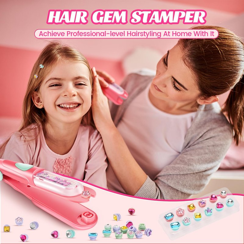 kidzkube Hair Gem Stamper Kit, Bling Hair Jewels for Girls Toys, Hair Styling Tool with Reusable Shining Diamonds, Birthday Gifts Toys for Girls Ages 3 4 5 6 8-12