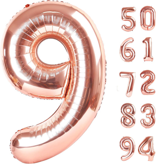 Rose Gold Number 9 Balloon - 40 Inch Giant Birthday Decoration for Boys & Girls | Perfect for 9th, 19th, 29th Parties