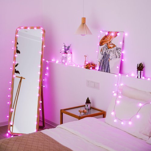 JMEXSUSS 100 LED Pink String Lights Indoor,33 ft Connectable Globe Pink Lights Plug in, 8 Mode Fairy Valentine Light with Remote for Bedroom Girl Room Anniversary Party Valentines Day Decorations