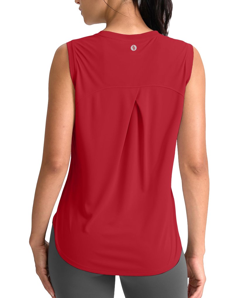SANTINY Women's Sleeveless Workout Tops Breathable Lightweight Active Tennis Yoga Shirts Athletic Running Tank Tops for Women (Chilli Red_XXL)
