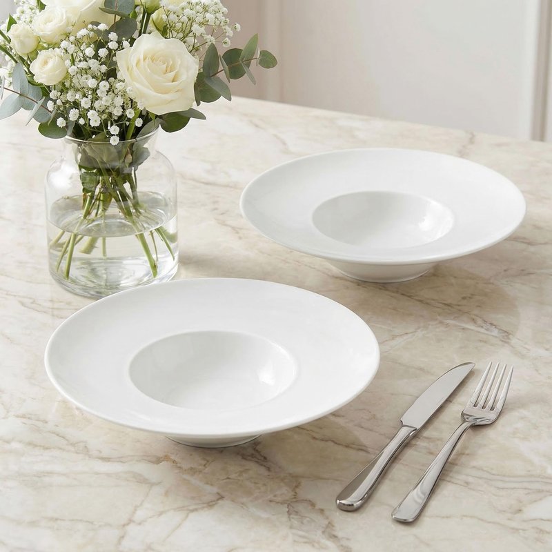 jinsongdafa Ceramics Rimmed Soup Bowls 8.5 oz, White 10.4 inch Exquisite small soup plate Set of 4, Pasta plates With Rim is the best choice for hotels, kitchens, fine restaurants and gourmets