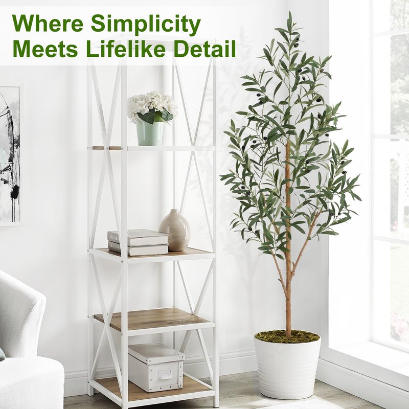 Keeplush 5ft Artificial Olive Tree, Fake Olive Tree with 420 Lifelike Olive Leaves and 30 Fruits, Faux Olive Silk Plants with Natural Wood Trunk in Pot for Living Room Bedroom Office Decor 2packs