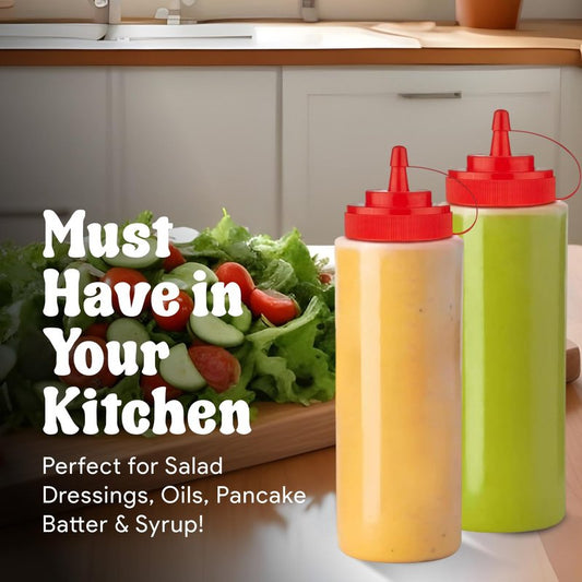 Norcalway 24 oz Large Condiment Squeeze Bottles for Sauces - Leak Proof - 4 Pack (XL)