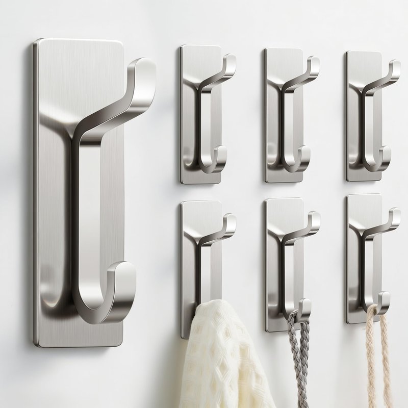 pickpiff Wall Hooks for Coat and Towel: 13LB Strong Adhesive Door Hanger Stick on, Brushed Nickel 6 Pack