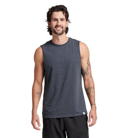 Russell Athletic Men's Cotton Performance Sleeveless Muscle T-Shirt, Black Heather, Large