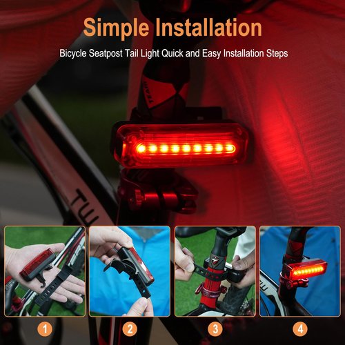BORUIT Bike Lights for Night Riding,USB Rechargeable Bike Tail Light IP65 Waterproof 1200mah Bicycle Rear Light Easy to Install Road Mountain City Commuting Adventure Cycling Safety Flash 5 Modes