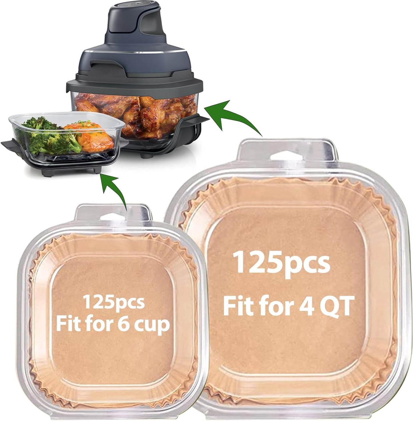 Ninja Crispi Air Fryer Liners - Non-Stick Disposable 125 Pcs for 4-in-1 Portable Cooking System