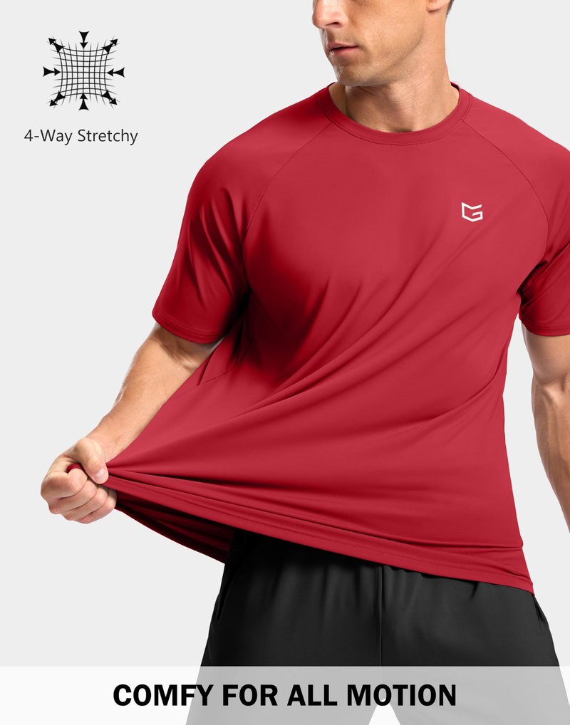 Men's Athletic Workout T-Shirts Moisture Wicking Cooling Running Shirts Short Sleeve Performance Tee for Gym Tennis(Red,XL)