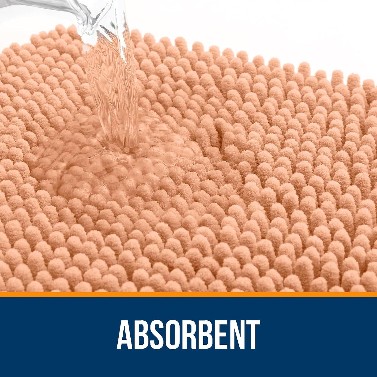 OLANLY Bathroom Rugs - Extra Soft Chenille Bath Mats | Quick-Dry, Machine Washable, 36x24, Peach