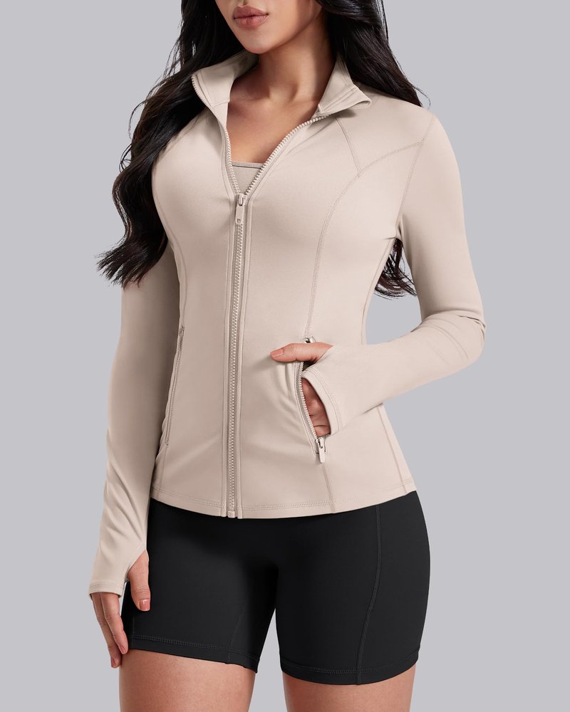 AVGO Womens Workout Jackets Lightweight Athletic Zip Up Jacket Slim Fit Running Gym Top with Pockets & Thumb Holes