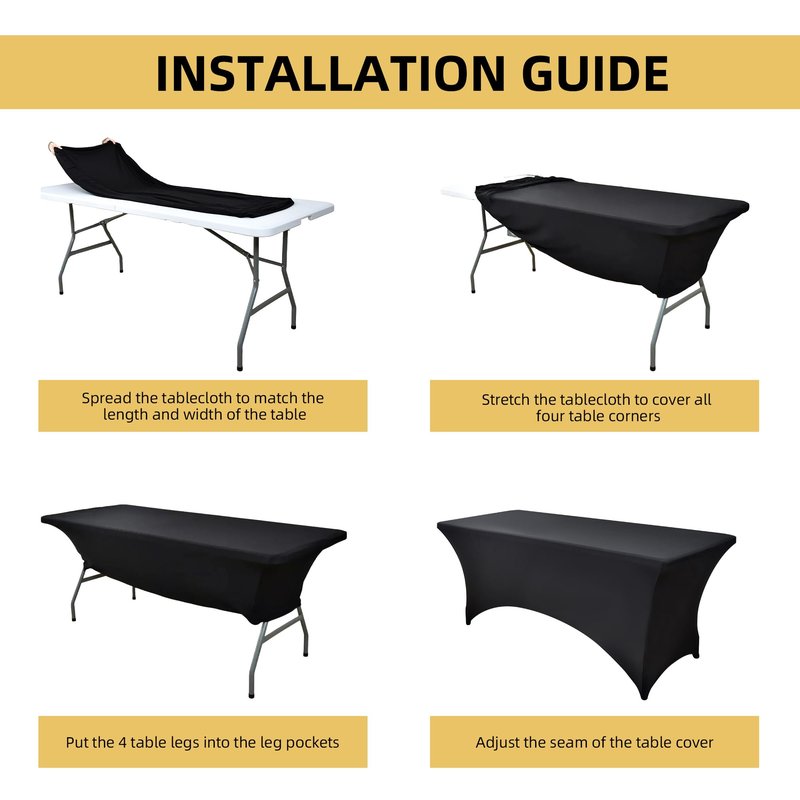 ZarzaaSik 10-Pack 4ft Black Spandex Table Covers for Rectangular Folding Tables - Wrinkle Resistant Stretch Tight Table Cloths - Fitted Table Protector for Parties, Trade Shows, Banquet, and Wedding
