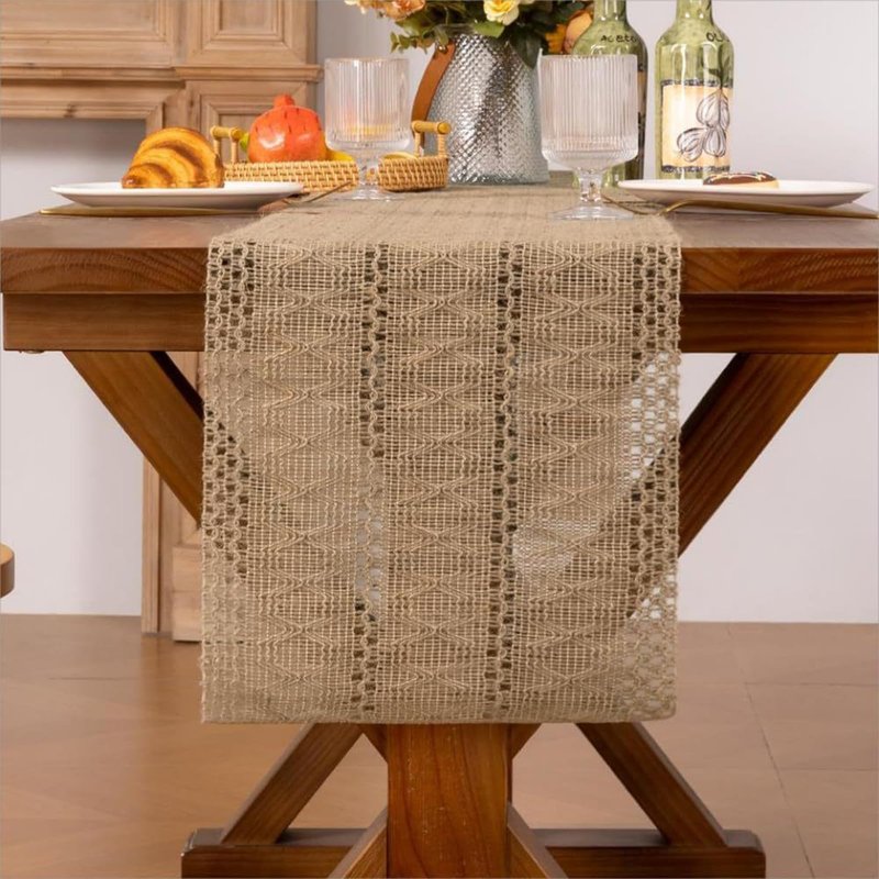 Niviy Burlap Boho Table Runner for Summer Home Decor 72 Inches Long, Brown Farmhouse Decor Rustic Small Macrame Woven Coffee Burlap Jute Table Runners for Fall Dining Dresser Scarf Table Decor