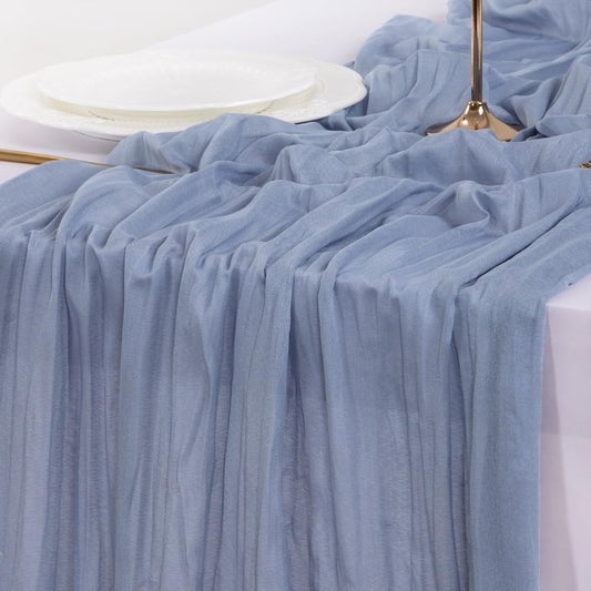Socomi Dusty Blue Summer Cheesecloth Table Runner Boho Rustic Gauze 120 inch 10FT Cheese Cloth Sheer Runner for Wedding Party Baby Shower Birthday Home Decor Holiday Decorations