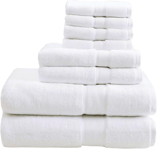 Madison Park 800GSM Cotton Bath Towel Set - Luxurious & Highly Absorbent | 8-Piece White Spa Quality
