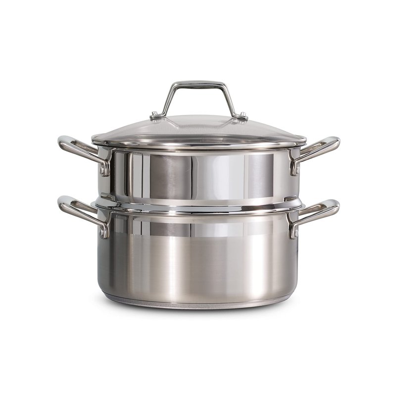 Tramontina Gourmet 5-Quart Steamer Set, Tri-Ply Base Stainless Steel Dutch Oven with Steamer Insert and Glass Lid, Induction-Ready