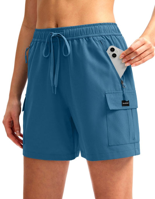 SANTINY Women's 5''/ 7''/9'' Hiking Cargo Shorts Quick Dry Lightweight Summer Shorts for Women Athletic Golf Zipper Pockets(Blue_L)