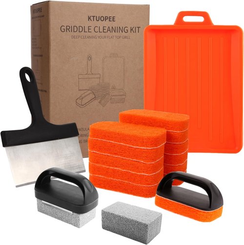 Blackstone Griddle Cleaning Kit - 18-Piece Flat Top Grill Accessories Set with Scraper & Heat-Resistant Mat