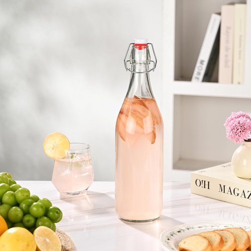 Fox Run Glass Flip Top Bottle, 1 Liter Air Tight Bottle with Flip Top Lid, 12.5" x 3.4"