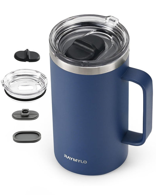 RAYMYLO Insulated Coffee Mug 24 oz, Spill-Proof & Detachable Slider Lid for Thorough Clean, Double Wall Stainless Steel Coffee Mug with Lids & Handle, Cold for 9 Hrs, Suitable for Camp Home Office