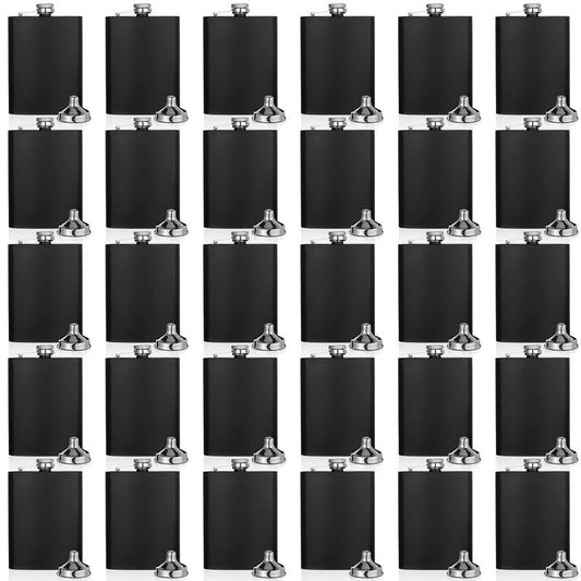 Hoolerry 30 Pieces Hip Flasks Set Stainless Steel Liquor Flask with Funnel Metal Leak Proof Flask Pocket Whiskey Flasks for Men Women Bridesmaid Wedding Party Supplies (Matte Black, 8 oz)